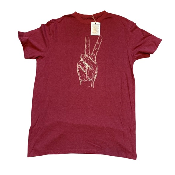 Green Twine Other - Green Twine Mens Hemp Organic Cotton Peace Hand Graphic T-Shirt Maroon Large NEW